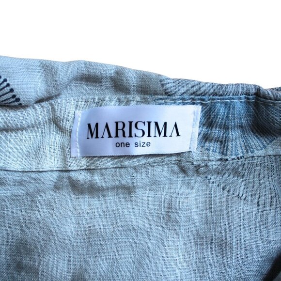 Marisima 100% Linen Shirt Dress Made in Italy One Size Blue Floral Coastal - Picture 4 of 6